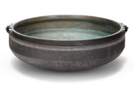A MIDDLE EASTERN BRONZE SHALLOW BASIN, IN 17TH CENTURY STYLE