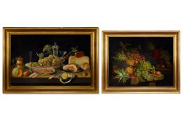 ENGLISH SCHOOL, 19TH CENTURY, STILL LIFE OF PINEAPPLES, GRAPES, CHILLIES AND A GOURD