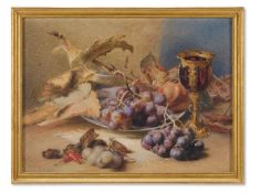 WILLIAM HOUGH (BRITISH, 1829-1897), STILL LIFE OF GRAPES AND POMEGRANATE