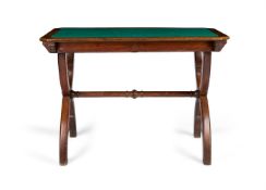 A VICTORIAN OAK X-FRAME WRITING TABLE, MID-19TH CENTURY