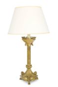 A FRENCH GILT BRONZE LAMP BASE, IN THE GOTHIC MANNER OF VIOLLET LE DUC LOUIS FIGARET