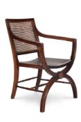 A MAHOGANY X-FRAME OPEN ARMCHAIR, SECOND HALF 19TH CENTURY