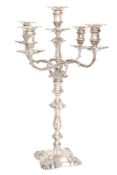 A LATE VICTORIAN SILVER FIVE LIGHT CANDELABRUM