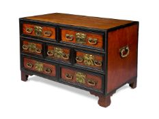 Y A BRASS MOUNTED TEAK AND EBONY CHEST INDO-PORTUGUESE, 19TH CENTURY