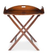 A MAHOGANY BUTLER'S TRAY ON X FRAME STAND, 19TH CENTURY