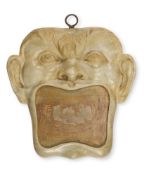 A CARVED ALABASTER AND MARBLE MASK, PROBABLY FLORENCE