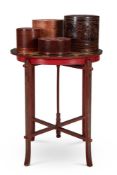 A RED, BLACK AND GILT DECORATED CIRCULAR TABLE, BURMA, SECOND HALF 20TH CENTURY