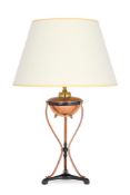 A 'MODEL NO. 390' COPPER, BRASS AND WROUGHT-IRON TABLE LAMP BY W.A.S BENSON (BRITISH, 1854-1924)