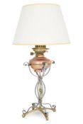 A COPPER, BRASS AND IRON TABLE LAMP, ATTRIBUTED TO W.A.S. BENSON