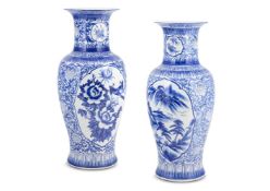 A PAIR OF ASIAN BLUE AND WHITE BALUSTER FLOOR VASES, MODERN