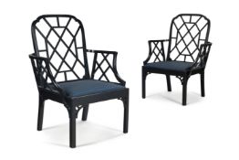 A PAIR OF EBONISED COCKPEN ARMCHAIRS, SECOND HALF 20TH CENTURY