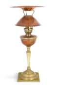 A 'MODEL NO. 69' COPPER AND BRASS TABLE LAMP WITH DOUBLE-DISC 'REFLECTOR' SHADE BY W.A.S BENSON