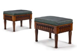 A PAIR OF WALNUT STOOLS, NORTH ITALIAN