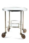 A TWO-TIERED MIRROR TOPPED AND CHROMED METAL CIRCULAR TABLE, MID 20TH CENTURY