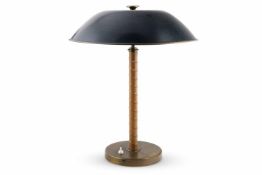 A GILT METAL AND LEATHER TABLE LAMP, ATTRIBUTED TO LISA JOHANSSON-PAPE (FINNISH, 1907-1989)