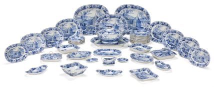 A WEDGWOOD PEARLWARE BLUE AND WHITE PRINTED PART DINNER SERVICE