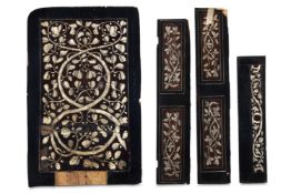 Y TWO IVORY INLAID EBONY PANELS FROM A TABLE CABINET OR STUDIOLO, ATTRIBUTED TO GIORGIO TEDESCO