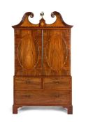 A GEORGE III BRASS-MOUNTED MAHOGANY AND ROSEWOOD CROSSBANDED CLOTHES PRESS, CIRCA 1780