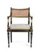 A REGENCY BLACK AND GILT-JAPANNED ARMCHAIR, EARLY 19TH CENTURY
