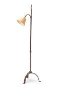 AN ARTS & CRAFTS WROUGHT IRON ADJUSTABLE STANDARD OR READING LIGHT, LATE 19TH/EARLY 20TH CENTURY