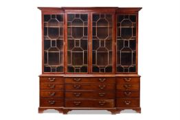 A GEORGE III MAHOGANY SECRETAIRE BREAKFRONT BOOKCASE, LATE 18TH CENTURY