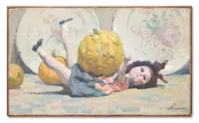 λ HENRI-ALEXANDRE SOLLIER (FRENCH 1896-1966), STILL LIFE WITH DOLL AND FRUIT