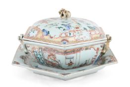 A FAMILLE ROSE TUREEN, COVER AND STAND, CHINESE EXPORT, 18TH CENTURY