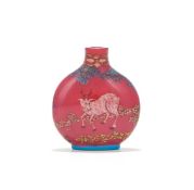 A rare Chinese enamelled ruby-red glass snuff bottle