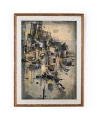 Cheong Soo Pieng (Singaporean 1917-1983)Houses on the Shoresigned in Chinese