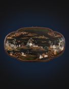 A large Chinese inlaid lacquer wall panel