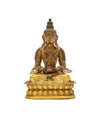 A Sino-Tibetan hardstone-inlaid bronze figure of Amitayus