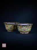 A pair of Chinese yellow ground Canton enamel 'lotus' jardiniers