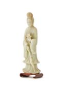 A Chinese pale celadon jade figure of female Immortal