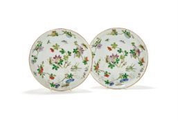 A pair of Chinese famille rose 'Flower and Insects' dishes