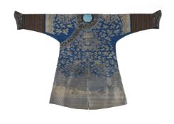 A Chinese Jacquard loom weave blue ground silk Dragon robe or Jifu