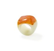 A Chinese white and russet jade archer's ring