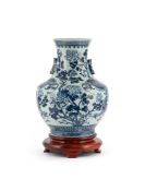 A large Chinese blue and white 'Dragon' hu shaped vase