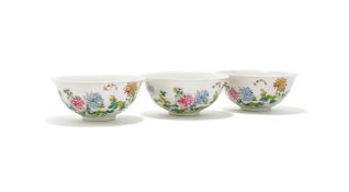 Three Chinese Famille Rose bowls