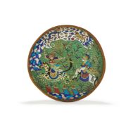 A Chinese cloisonné 'Battle scene' plate