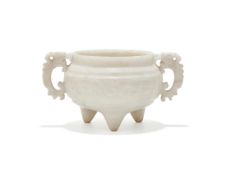 A Chinese tripod white marble censer