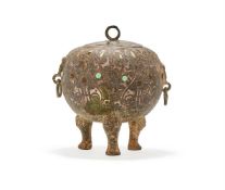A Chinese bronze inlaid tripod food vessel