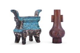 A Chinese pottery faux bois archaistic hu vase