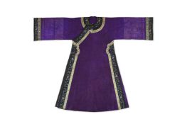 A Chinese purple silk summer weave gauze Manchu ladies robe