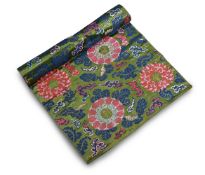 A Chinese green-ground satin panel