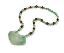 A Chinese jadeite and walnut necklace