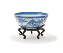 A large blue and white bowl