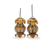A pair of Japanese gilt bronze openwork lanterns