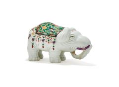 A Japanese Kutani style porcelain model of an Elephant