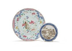 A Chinese blue and white en grisaille dish