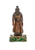 A Chinese carved and painted wood Daoist figure